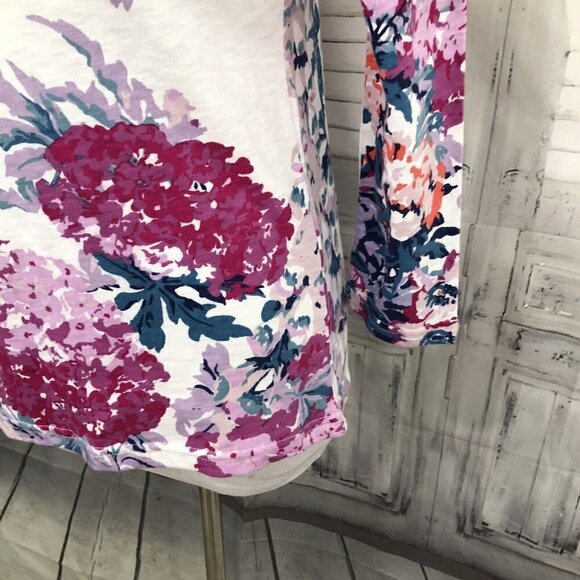 Joules Top US 2 Floral Striped 3/4 Sleeve Shirt White Pink 100% Cotton Pullover - Picture 7 of 12